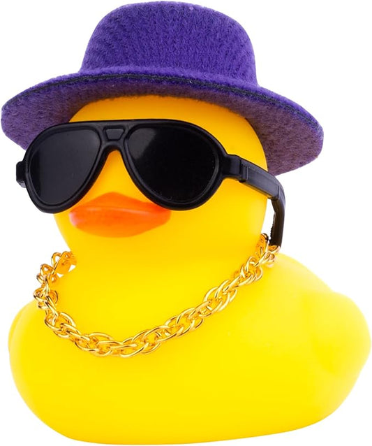 Rubber Duck Car Ornaments Duck Car Dashboard Decorations Accessories with Mini Top Hat Necklace and Sunglasses(T5)