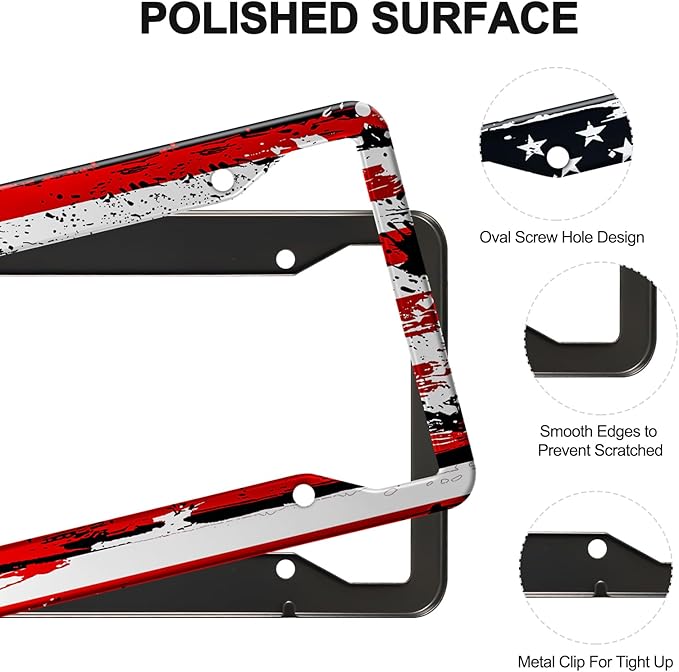 American Flag License Plate Frames Holder,Aluminum Novelty Decorative License Plate Protector with Screws for Men/Women,Car Decoration Accessories,2pcs-Blue Red American Flag