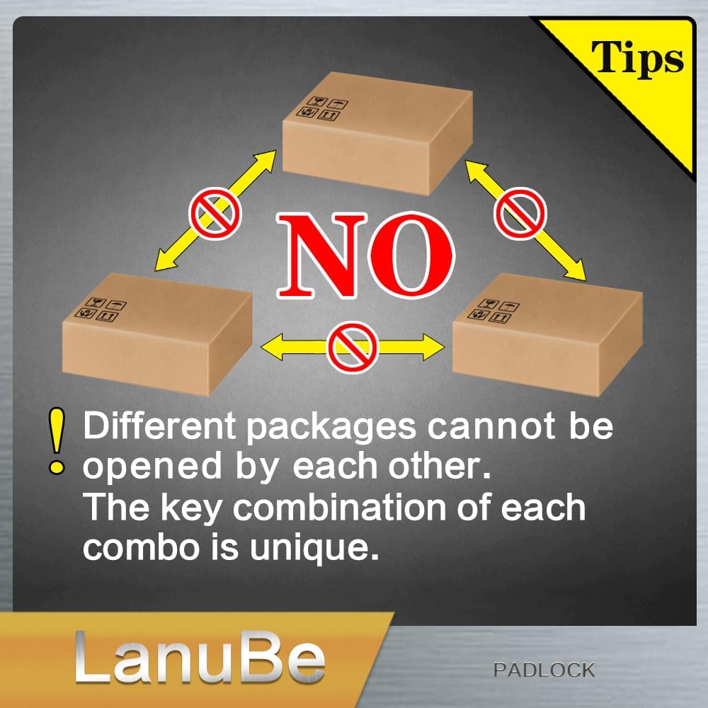 LanuBe Lock Laminated keyed Padlock (1-9/16", 40mm), keyed Alike Locks, Long Shackle,Marked Black Plastic Hoop, Pack of 24