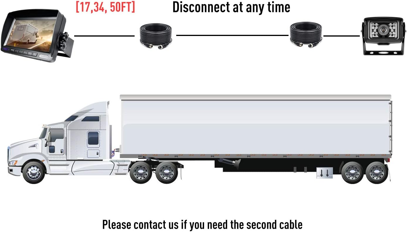 HD Wired Backup Camera System Kit, Sharp CCD Chip, 100% Not Wash Up, IP69 Waterproof Rear View Camera + 7’’ LCD Monitor Reversing for Truck/Semi-Trailer/Box Trucks/RV (ERY01)