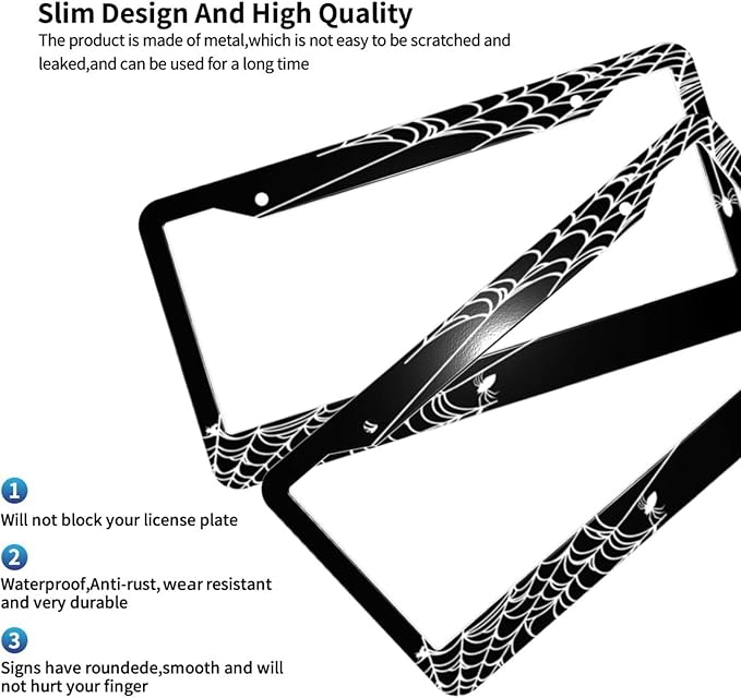 Spider Web License Plate Frame Spider Web License Plate Cover Front Plates Frames Car Tag Holder Car Accessories Car Tag with 2 Holes Screws 2 PCS Set Decorative US Vehicles Standard for Men Women