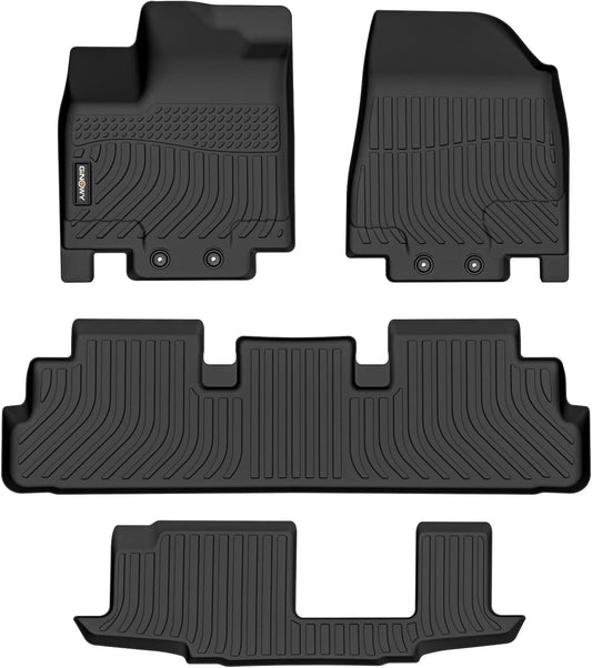 GINOWY-Floor Mats for Nissan Pathfinder 8 Passenger 2022-2024 2025 & Infiniti QX60 7 Passenger, All Weather Car Mats 2025 Pathfinder TPE Floor Liners Car Accessories Black