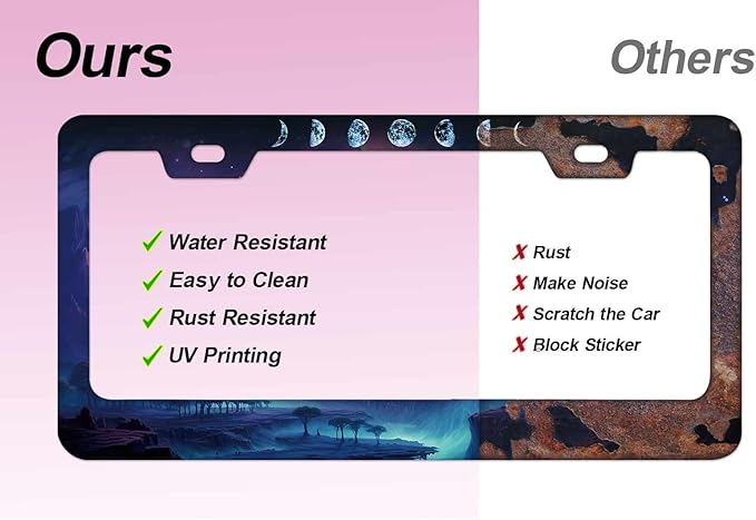 1pcs Moon Phase License Plate Frame for Women, Mysterious Planet car tag Frames Girly for Vehicle with Non Adhesive Electrostatic Sticker