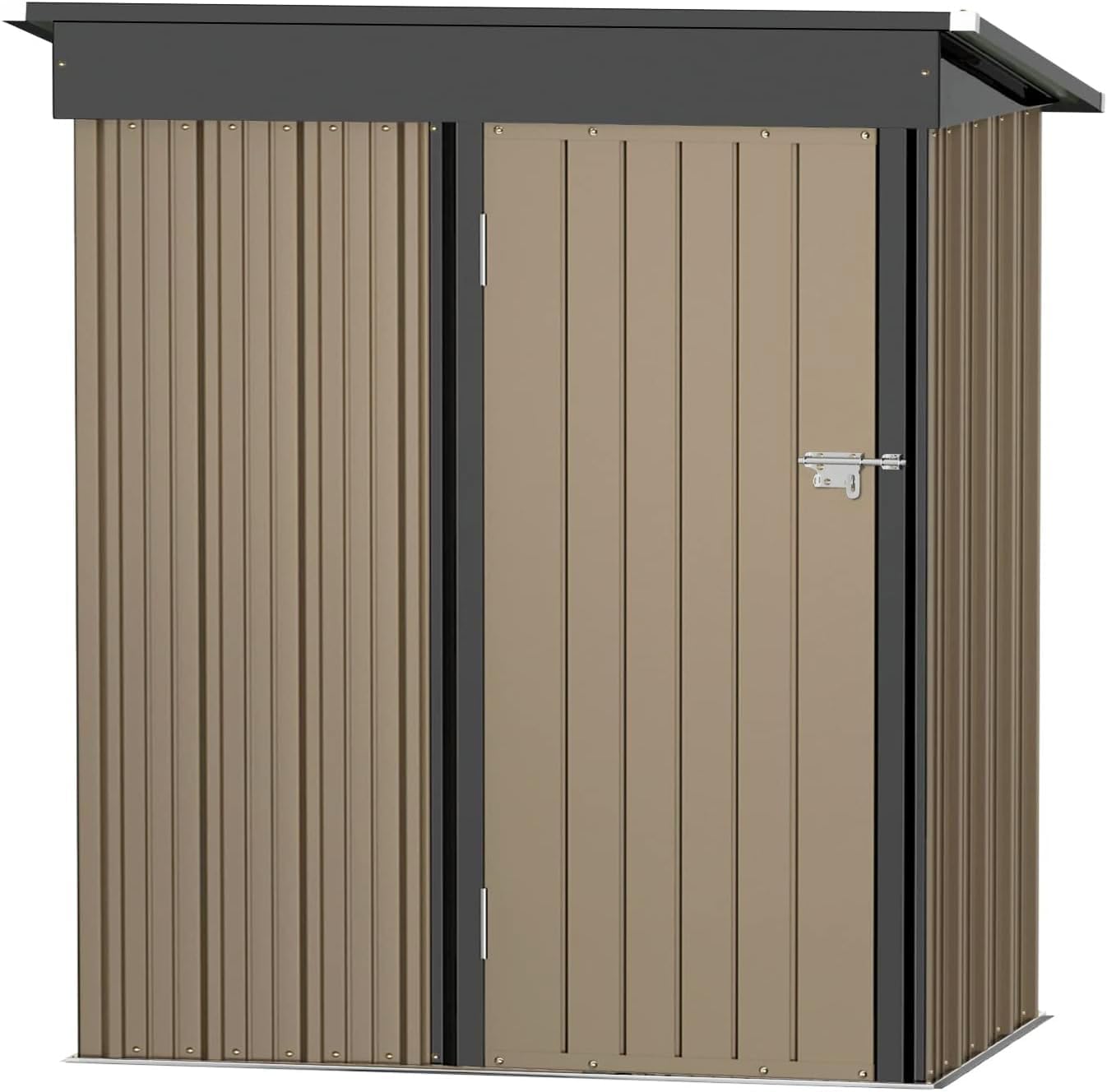 JUMMICO Metal Outdoor Storage Shed 5 x 3 FT Metal Shed with Lockable Door,Waterproof Garden Tool Shed Storage House for Backyard Patio Lawn, Brown
