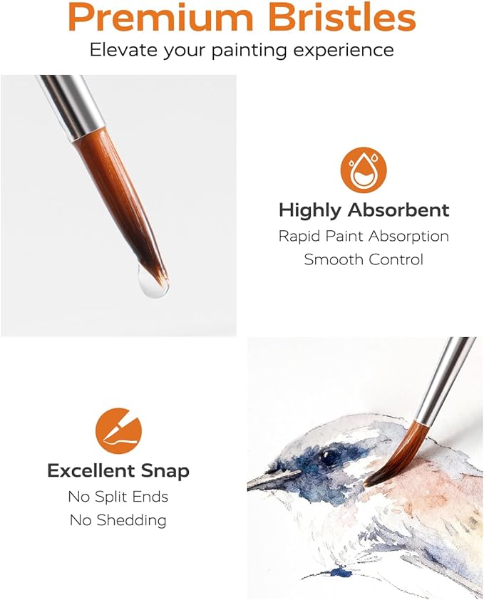 JUSART Detail Paint Brushes Set, 12 PCS Fine Tip Model Miniature Paint Brushes for Fine Detailing - Acrylic, Watercolor, Oil, Models, Rock Painting & Paint by Number - Triangular Handles (Wood)