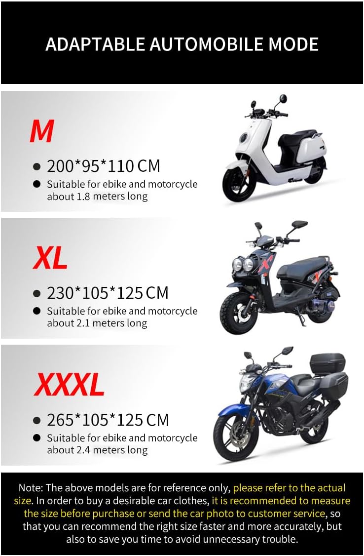 Motorcycle Cover Waterproof Outdoor, 420D Heavy Duty, M 71in, All Season Protection, Windproof Clasps, Storage Bag, Night Reflective Design, Fits Motorcycles, 1-2 Bikes Ebikes
