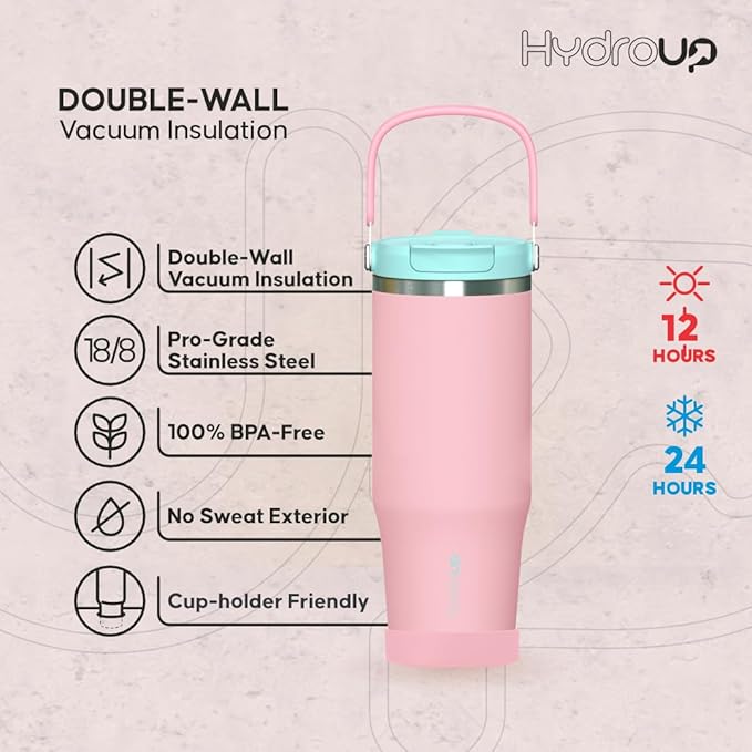 Sport Tumbler 32oz Stainless Steel Water Bottle, Vacuum Insulated with 2-in-1 Lid (Straw & Spout), Leak-Proof Reusable Travel Mug for Hot and Cold Drinks