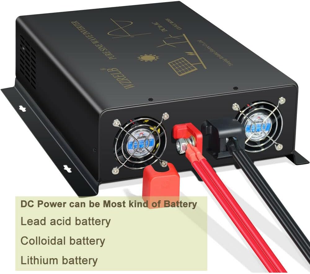 WZRELB Pure Sine Wave Power Inverter 3000W 24VDC to 120VAC 6000W Peak Dual AC Outlets 2× 2.4A USB Port &Hardwire Terminal with 16ft Remote Conrtol Off-Grid Solar Converter RV Trucks (VC300024U5WD-1)