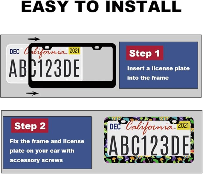 2pcs Mushrooms License Plate Frame for Women, Retro Mushroom car Decorative tag Frames Girly, Green Plant theam License Plate Cover Holder for Vehicle with Double Sided Keychain tag
