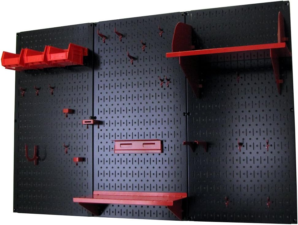 Wall Control Pegboard Organizer 4 ft. Metal Pegboard Standard Tool Storage Kit with Black Toolboard and Red Accessories