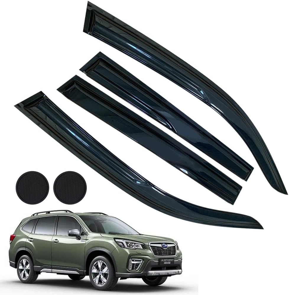 Rain Guards for Forester SK 2019-2024, Tape-on Side Window Deflectors for Forester SK, Window Visors for Subaru Cars,for Subaru Car Accessories 4 Rain Guards ＆ 2 Car Coasters