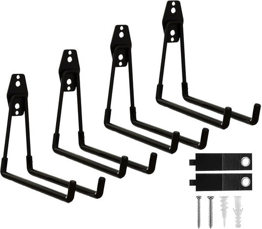 Garage Hooks, 4 Pack Large Square Wall Hooks for Hanging Heavy Duty Ladders, Bikes, Tools Ideal for Garage, Garden, Basement Utility Room Storage (Black)