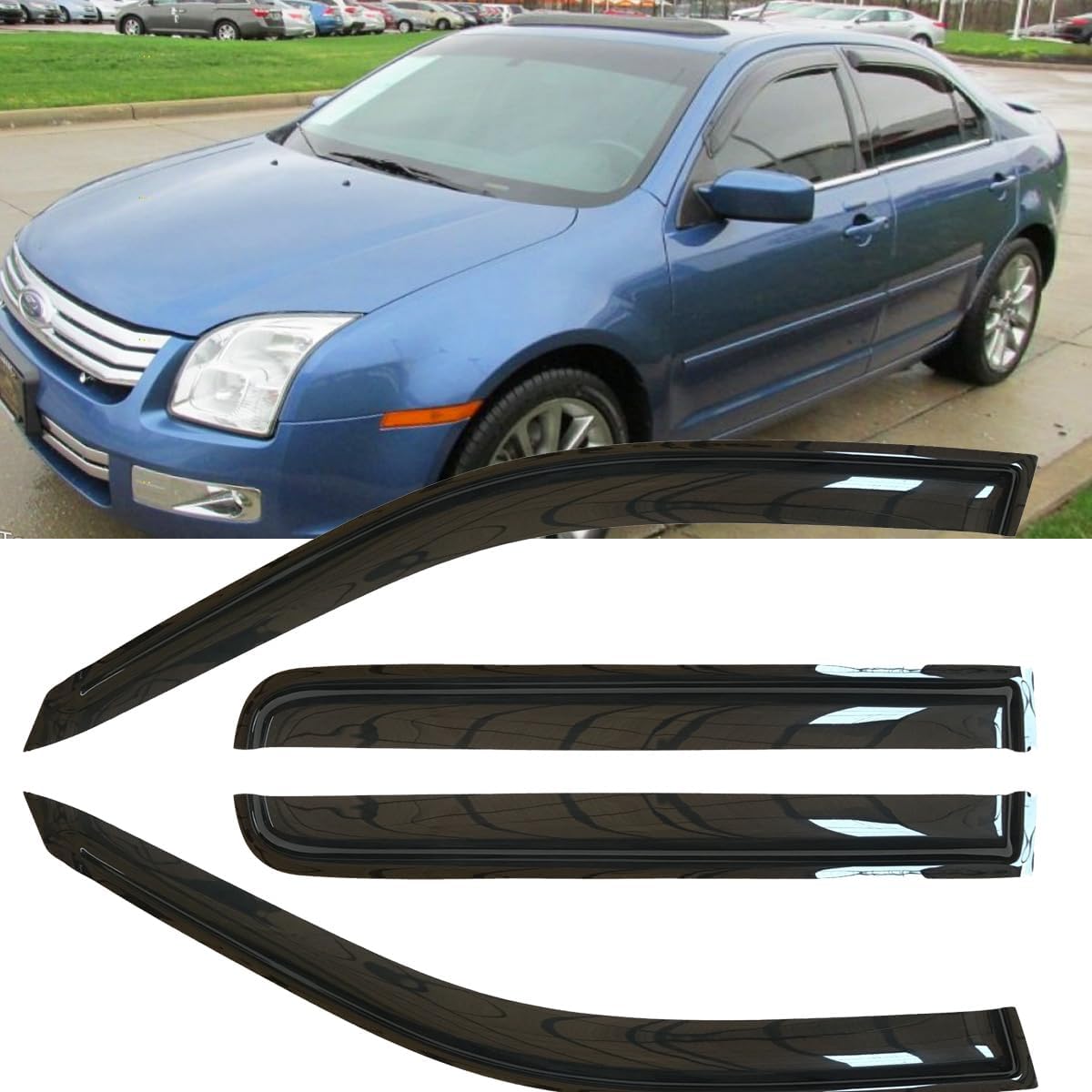 4pcs Shatterproof Outside Mount Style Sun Rain Guards Side Window Wind Deflectors Vent Window Visors for 06 Lincoln Zephyr 07-12 Lincoln MKZ 06-12 Fusion 06-11 Mercury Milan 94550