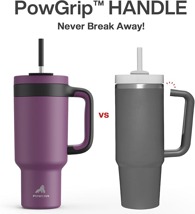 40 oz Tumbler with Handle, 2-in-1 Straw and Sip Lid, Leakproof, Dishwasher Safe, Insulated Stainless Steel Travel Coffee Mug, Keeps Cold for 34 Hours, Fits in Car Cup Holder (Plum)