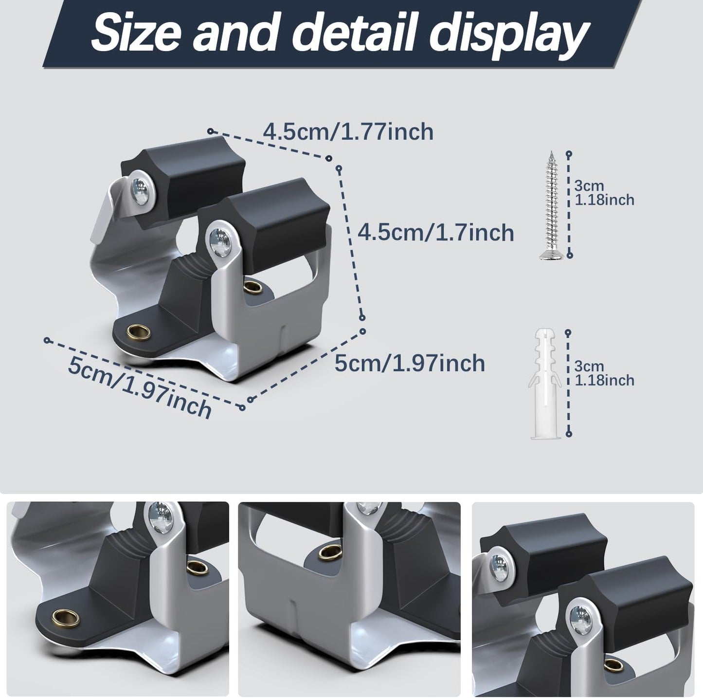 3-H 4 Pack Mop and Broom Holder Big Size Hanging 1 KG Extra,Broom Holder Wall Mount for Hanging and Organizing Shove Rake Yard Tools in Shed Kitchen Laundry Room Bathroom Garden(black