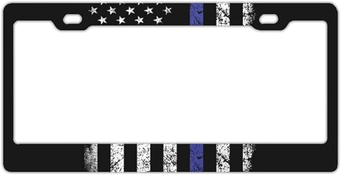 Thin Blue Line Flag License Plate Covers Chrome Blue Lives Matter License Plate Frame Tag Holder 2 Holes