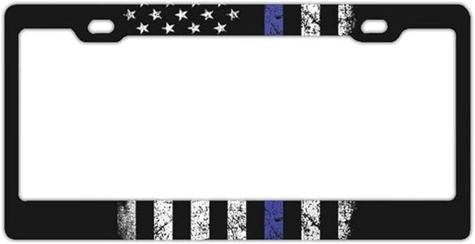 Thin Blue Line Flag License Plate Covers Chrome Blue Lives Matter License Plate Frame Tag Holder 2 Holes