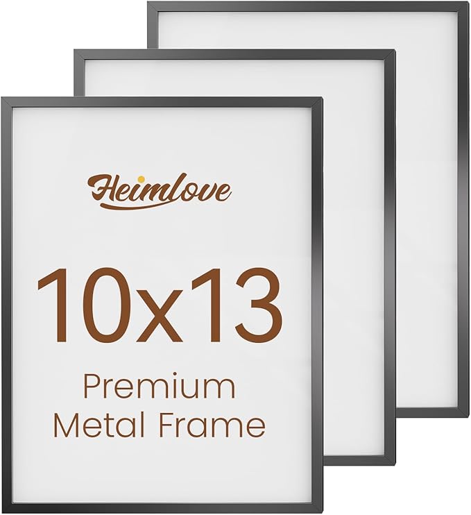 Heimlove 10x13 Metal Picture Frame,Black Aluminum Photo Frames-Real Tempered Glass,Wall Gallery Poster Puzzles Artwork frame Mounting Horizontally or Vertically Decor for Wall-3 Pack