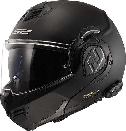 LS2 Helmets Advant Modular Helmet with Integrated Cardo 4X Bluetooth (Noir Matte Black - Small)