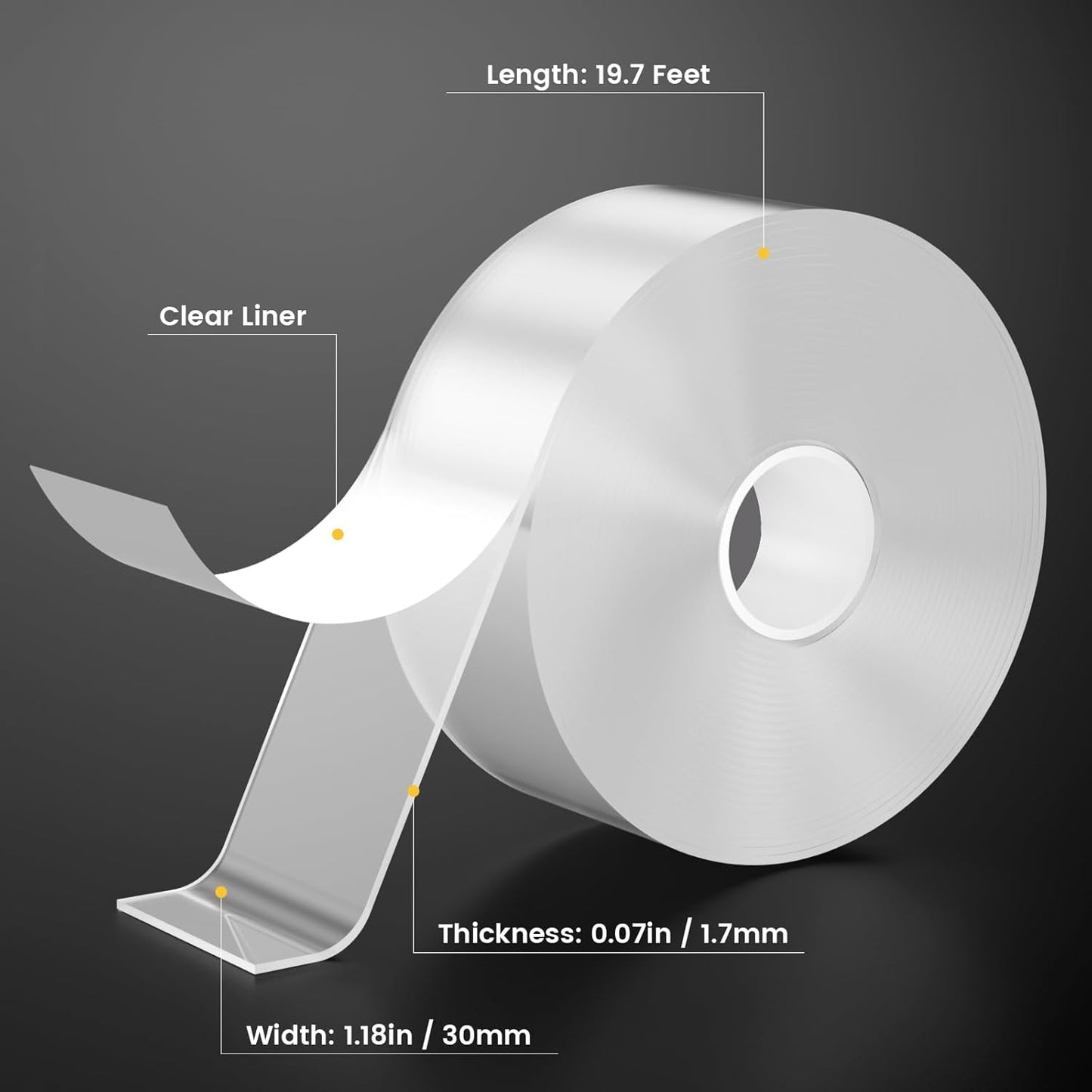 Double Sided Tape Heavy Duty Adhesive Tape Mounting Tape, Wall Sticky for Hanging, Nano Two Sided Tapes Strong Removable Wall Sticky Strips for Car, Home, Office - 19.7FT x 1.18IN