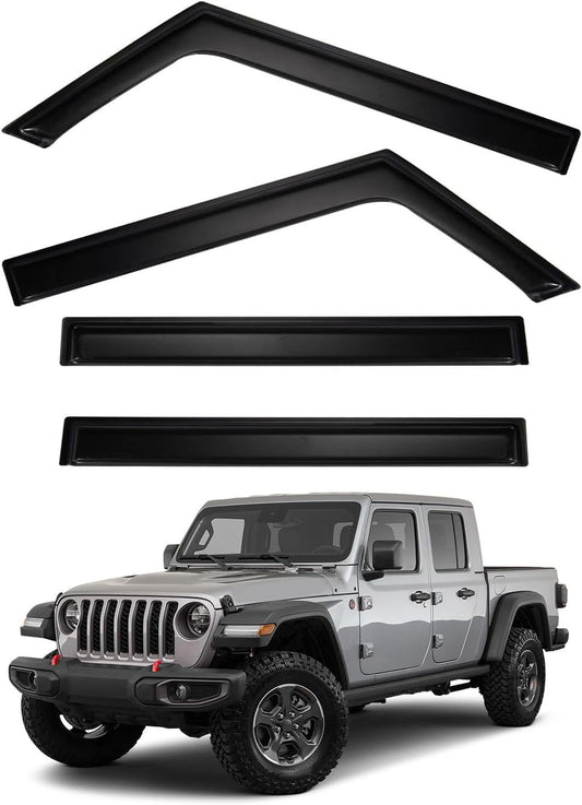 4pcs Front+Rear Smoke Tint Sun/Rain Guard Outside Mount Tape-On Vent Window Visors Compatible with 2020-2024 Jeep Gladiator 2018-2024 Jeep Wrangler JL 4-Door