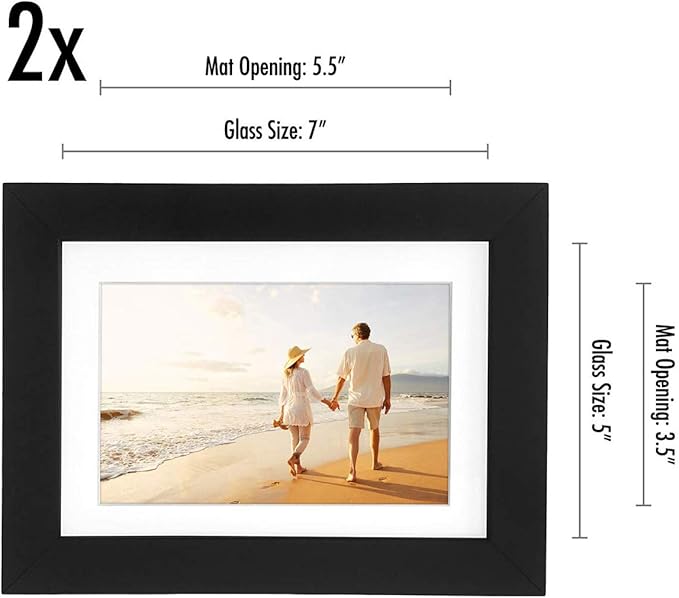 Americanflat 5x7 Picture Frame in Black Set of 2 - Displays 4x6 With Mat and 5x7 Without Mat - Composite Wood with Shatter Resistant Glass - Horizontal and Vertical Formats for Wall and Tabletop