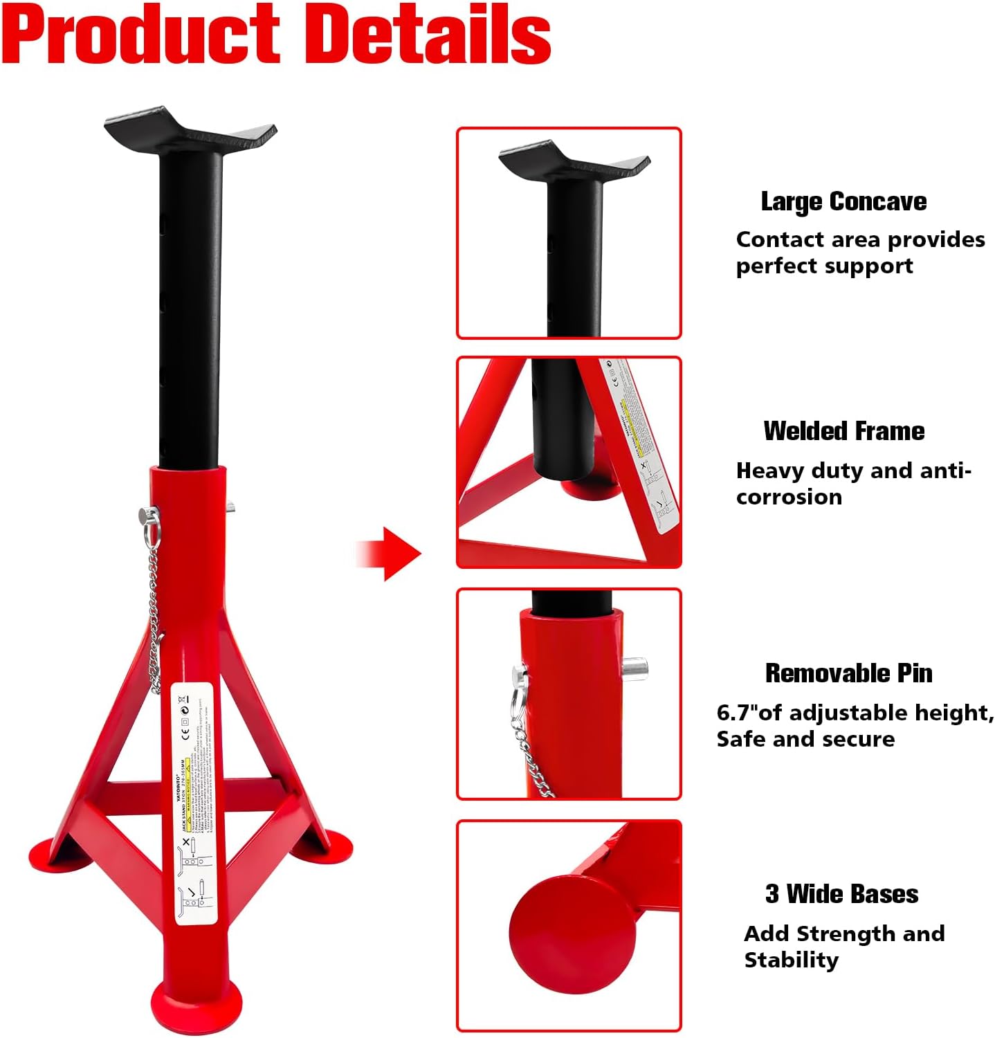 Jack Stands 3 Ton (6,600 LBs), 12"-18.7" Adjustable Height with Mobility Safety Pin,Heavy Duty Jack Stands for Cars,Home,Garage,Workshops,Lifting SUV, Pickup Truck,Car Jack Stand,1 Pair