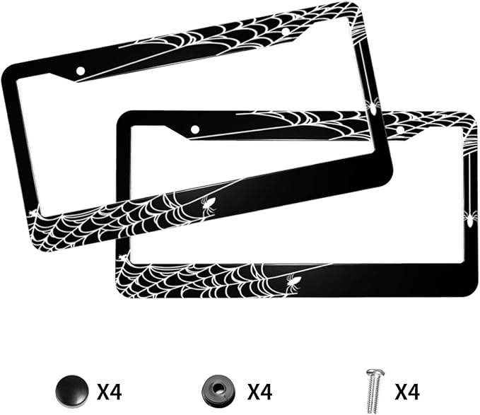 Spider Web License Plate Frame Spider Web License Plate Cover Front Plates Frames Car Tag Holder Car Accessories Car Tag with 2 Holes Screws 2 PCS Set Decorative US Vehicles Standard for Men Women