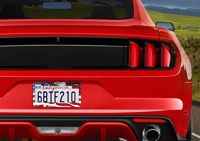 1PCS Eagle & American Flag License Plate Frame Holder - USA Stars and Stripes Auto Universal Aluminum Matte Car Tag Holder Covers with Sticker & Screws for Men