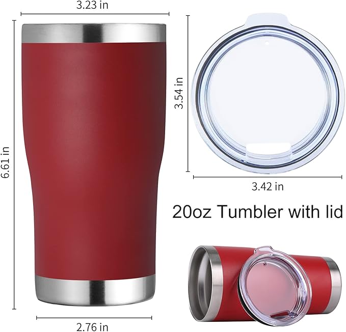 DOMICARE 20oz Tumbler with Lid Stainless Steel Tumblers Bulk, Double Wall Vacuum Insulated Coffee Travel Mug Powder Coated Tumbler,8 Count (Pack of 1) Red