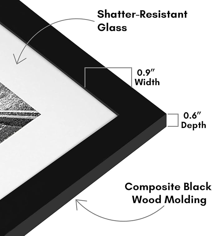 Americanflat 11x14 Picture Frame in Black - Displays 8x10 With Mat and 11x14 Without Mat - Composite Wood with Shatter Resistant Glass - Horizontal and Vertical Formats for Wall - Set of 2