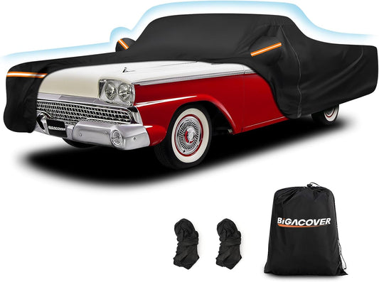 Car Cover for Ford Ranchero 1957-1959 1968-1979, Waterproof 210D Oxford Cloth and Cotton Cover Outdoor Full Car Covers with Zipper Windproof Heavy Duty All Weather Protectio