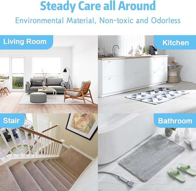 4 Pcs Carpet Tape, Reusable Anti Slip Rug Grips, Big Anti Slip Rug Pads Keep Corners Flat, Washable Carpet Tape for Area Rugs, Rug Stickers for Wood Floor (Black)