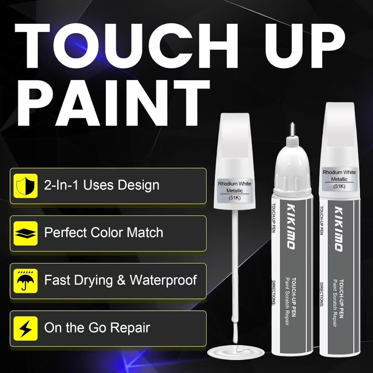KIKIMO for Mazda Touch Up Paint(Rhodium White Metallic(51K)), Car Paint Repair Kit for Mazda, 2 In 1 Scratches Repair with Pen Tip and Brush, Color-Matched for Quick & Easy Fix