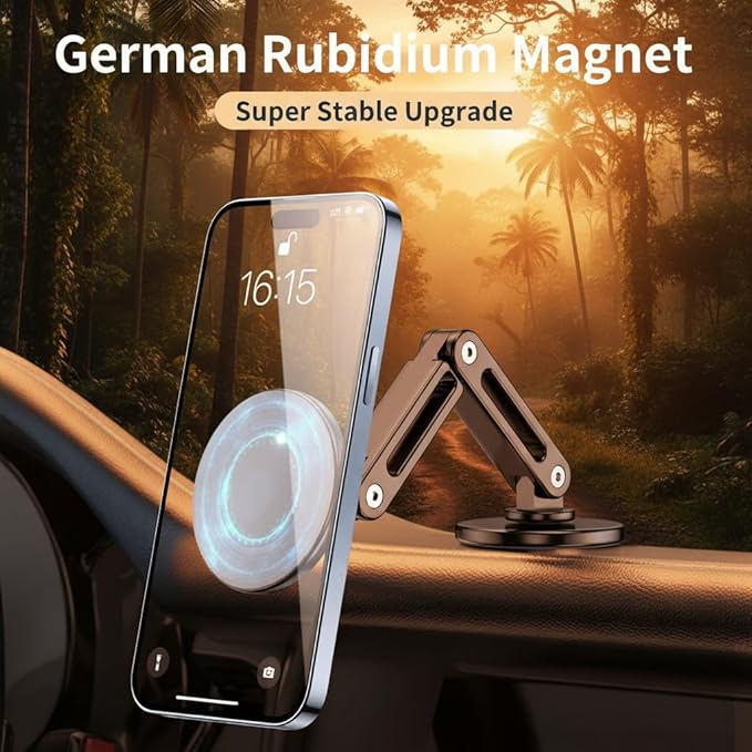 Car Phone Holder, Aluminum Alloy Car Phone Mount with Magnetic Suction, 360degree Rotation, Stable Phone Stand for Tesla Model 3/Y Accessories, Cell Phone Holder Car Suitable for All Phone (1 piece)