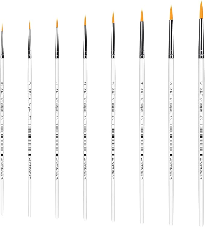 XDT#377 Fine Paint Brushes for Acrylic Painting, Detailing Brush 8 Piece Set for Artists, Small Paint Brushes for Canvas, Watercolor, Oil and Body Painting