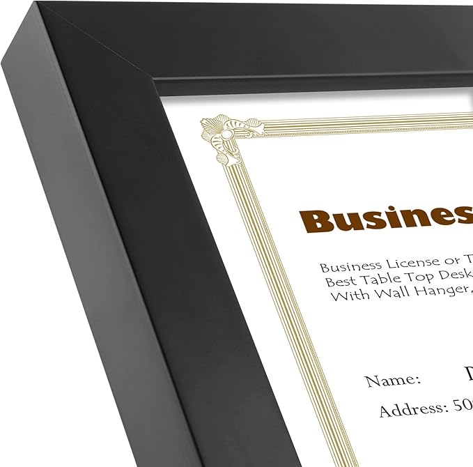 Golden State Art, 8.5 x 5.5 Business License Frame, Black Solid Wood with Tempered Glass, Wall and Table-top Display, Easel Back, 1 Pack