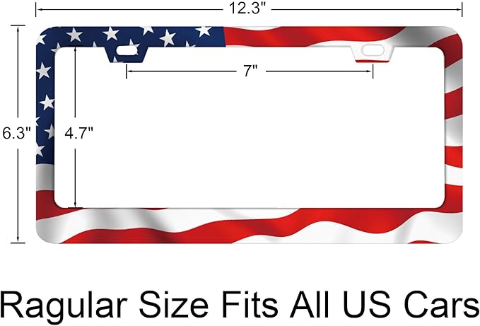 Waving American Flag Patriotic Symbol Democracy License Plate Frames Rust-Proof Stainless Steel Screws Included Personalized Cover Women Men Decorate Car 12.3x6.3 Inch License Plate Holder -DATANSEN