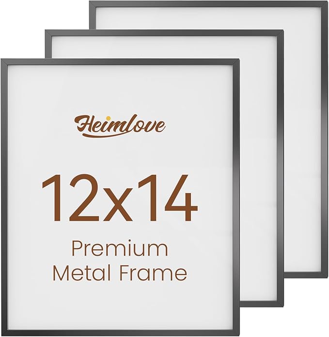 Heimlove 12x14 Metal Picture Frame,Black Aluminum Photo Frames-Real Tempered Glass,Wall Gallery Poster Puzzles Artwork frame Mounting Horizontally or Vertically Decor for Wall-3 Pack