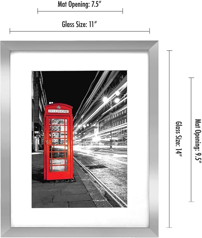 Americanflat 11x14 Picture Frame with Shatter-Resistant Glass - Set of 2 - Use as 8x10 Frame with Mat or Display 11x14 Photo Without Mat - Signature Collection - Picture Frames for Wall - Silver