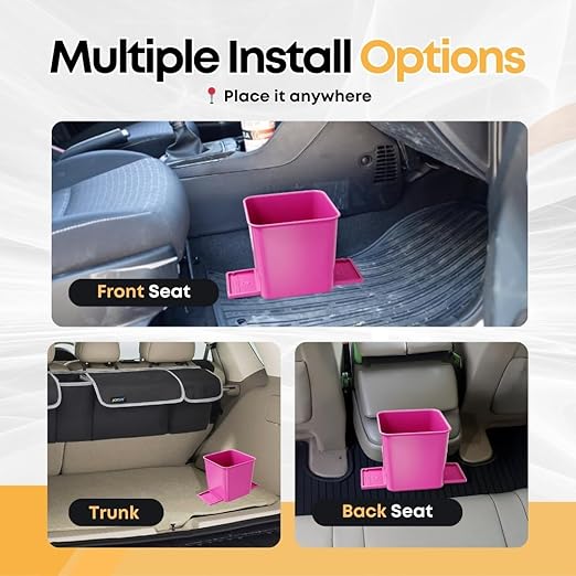 Car Trash Can 2L with Stability Wings & Velcro for Extra Stability ??Magic Strip & Clip for Fabric & Rubber Mats ??Durable Plastic, Easy Pull Trash Bags Included ??Pink