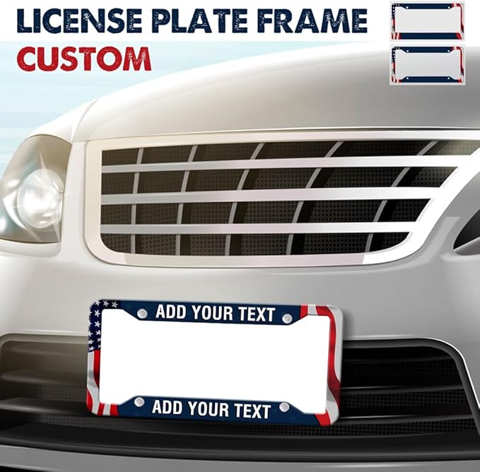 Custom Personalized License Plate Frame-4 Hole, Customized Design Metal Car License Plate Frame with Text,12"x6"