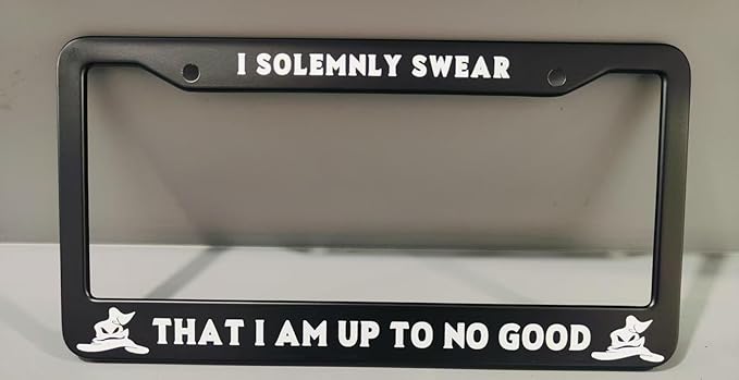 2pcs I Solemnly Swear That I Am Up to No Good License Plate Frame for Women, Funny car Decorative tag Frames Girly, License Plate Cover Holder for Most us Vehicle