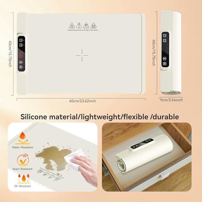 Electric Warming Tray, Fast Full Surface Heating Food Warming Mat, Portable Silicone Warmer with 5 Adjustable Temperature & Auto Shut-Off, Foldable Food Warmer for Parties, Gatherings, Daily Use