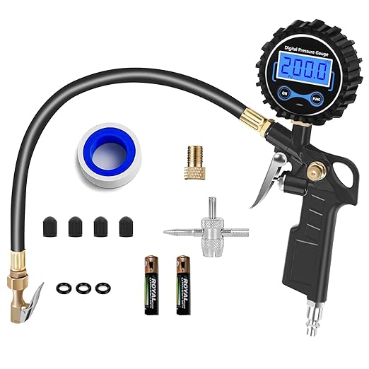 Digital Bike Tire Pressure Gauge, Presta Valve Adaptor, Schrader to Presta Valve Adapter for Air Compressor, Schrader Valve Adapter (CAR&SUV&Bike)