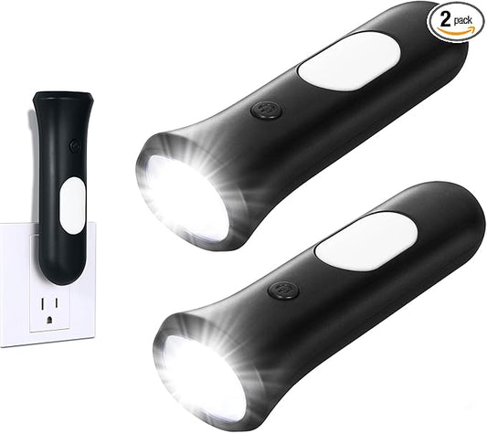 4 in 1 Emergency Lights for Home Power Failure, 2 Pcs Rechargeable LED Flashlight Plug in Wall, Automatic Turn-On Power Outage Night Light Flashlight for Hurricane Preparedness Items