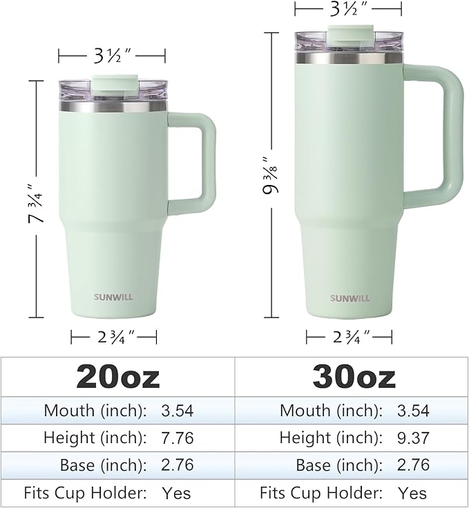 SUNWILL Coffee Tumbler with Handle, 30 oz Travel Mug with Lid and Straw Insulated, Stainless Steel Cup Leak Proof for Travel & Outdoor, Cupholder Friendly, Powder Coated Matcha Cream