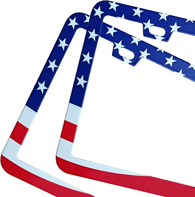 2 Packs License Plate Frame American Flag Printed Aluminum Metal Licence Plate Holder for Car Universal Fit for Men Women
