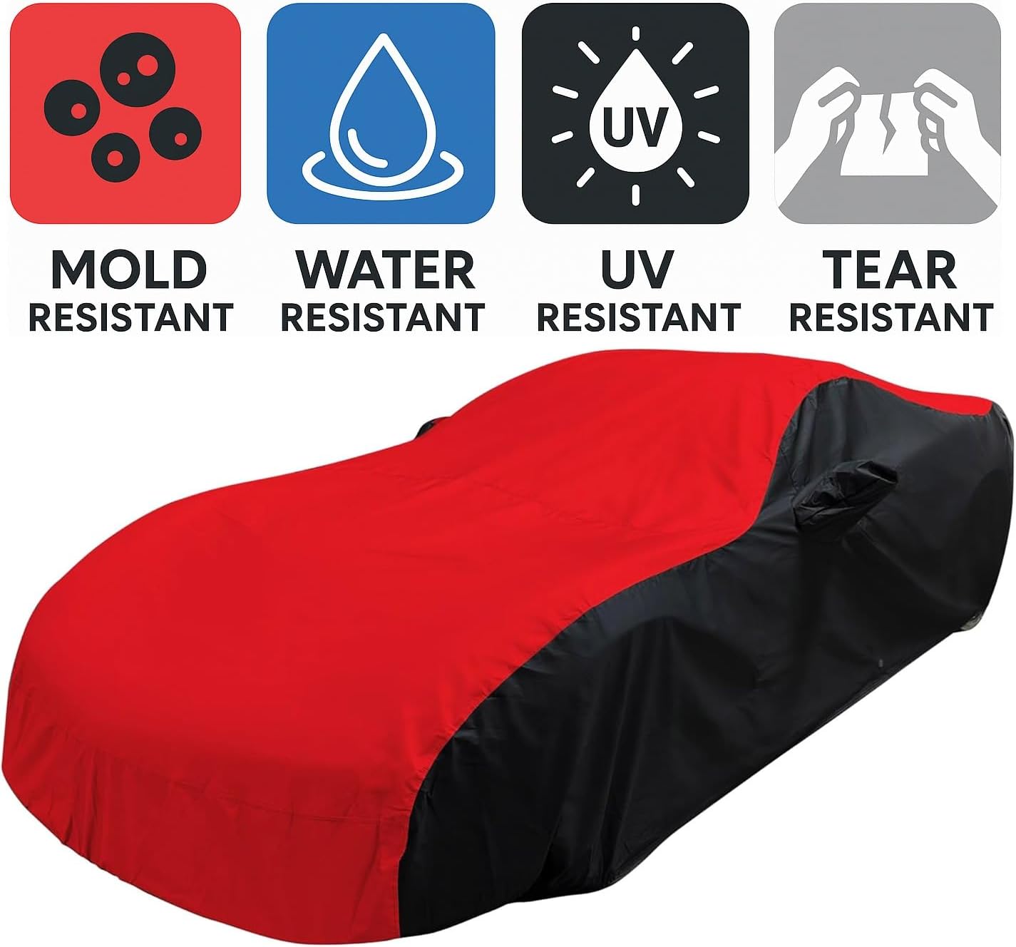 C6 Corvette Car Cover - Custom Fit Outdoor/Indoor UV & Rain Protection - Ultraguard Plus 300 Denier High End for 2005-2013 C6, Grand Sport, ZR1, Z06 Corvettes (Red/Black)