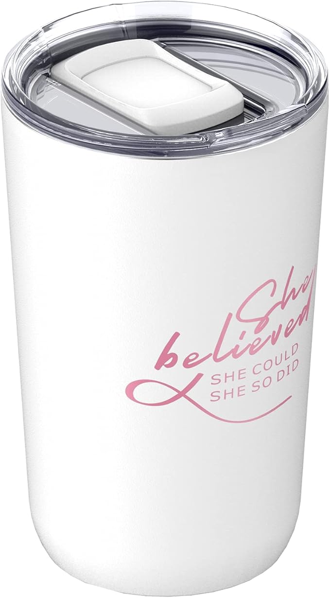 Ideus 20 oz Tumbler, Travel Coffee Mug with Splash Proof Sliding Lid, Double Wall Stainless Steel Vacuum Insulated Coffee Mug for Home and Office, Keep Beverages Hot or Cold, Pink Ribbon